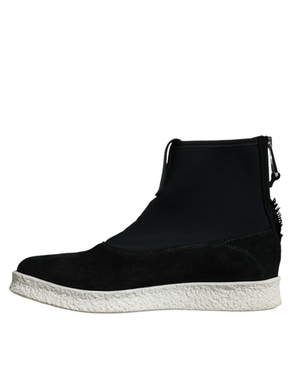 Black White Neoprene Takeshi Mid Calf Boots Shoes