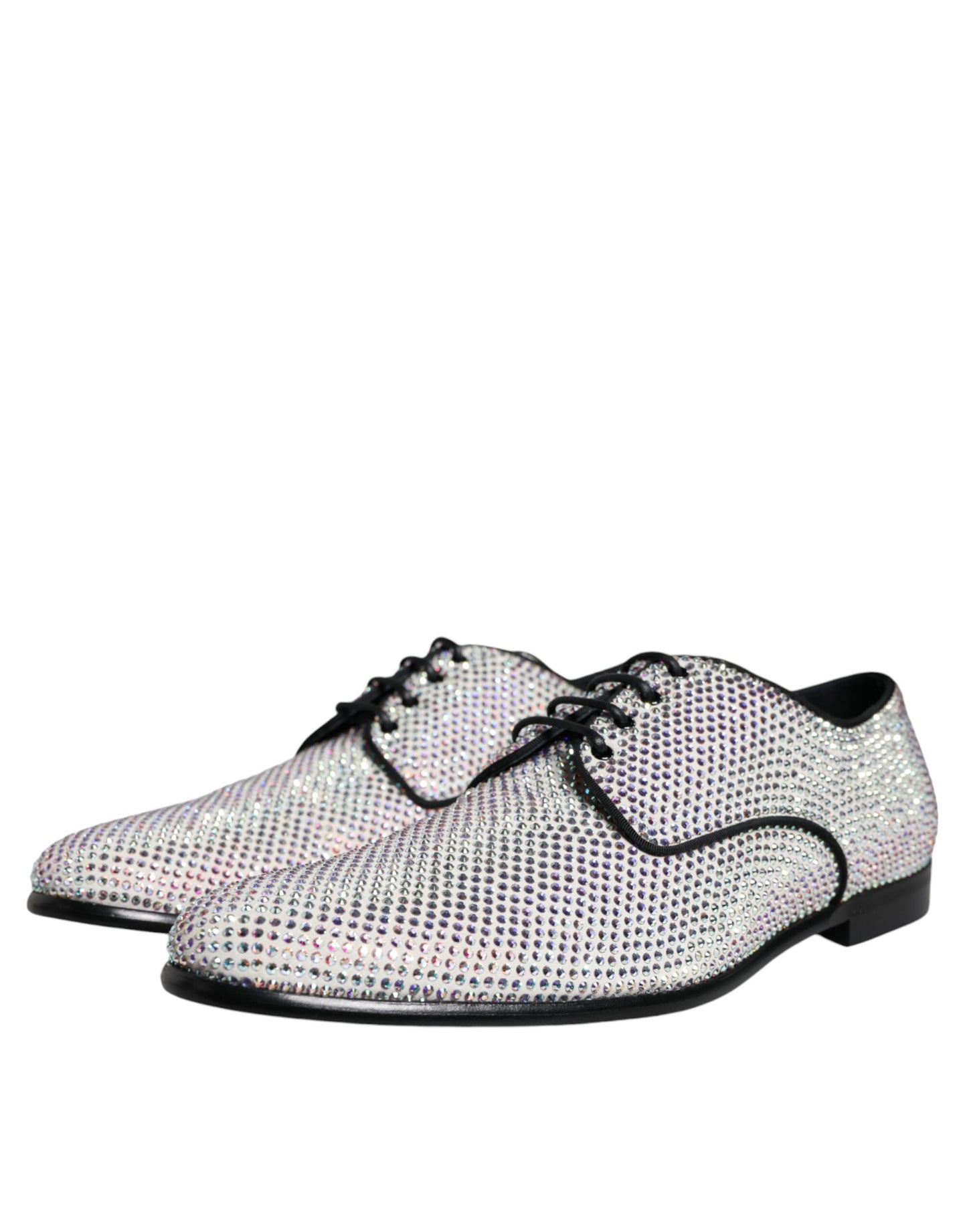 Silver Leather Rhinestones Derby Dress Shoes