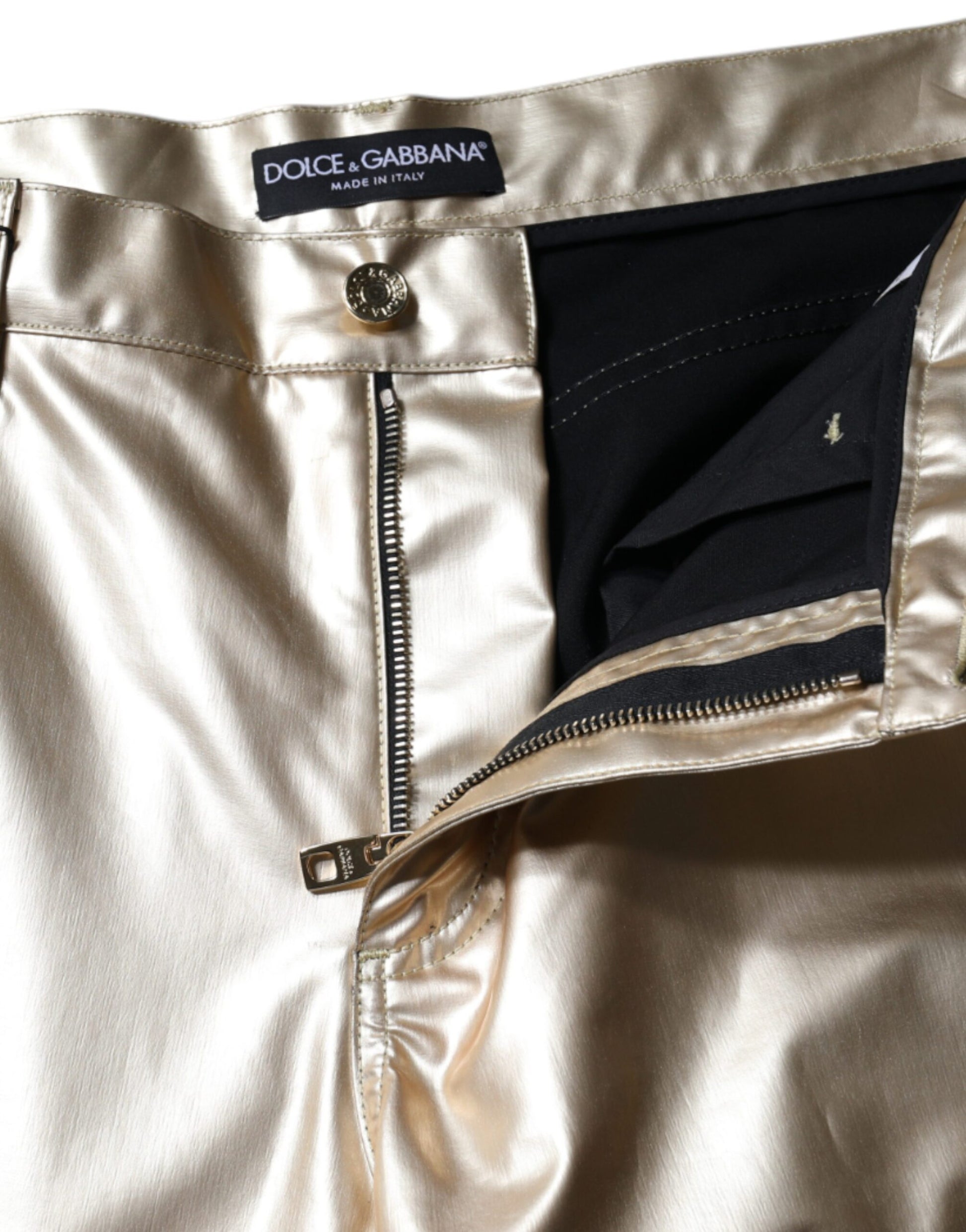 Metallic Gold Polyester Tapered Pants