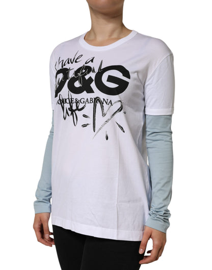 White Cotton Logo Print Round Neck T-shirt