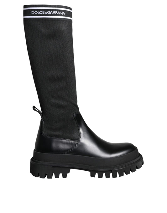 Black White Polyester Socks High Boots Shoes