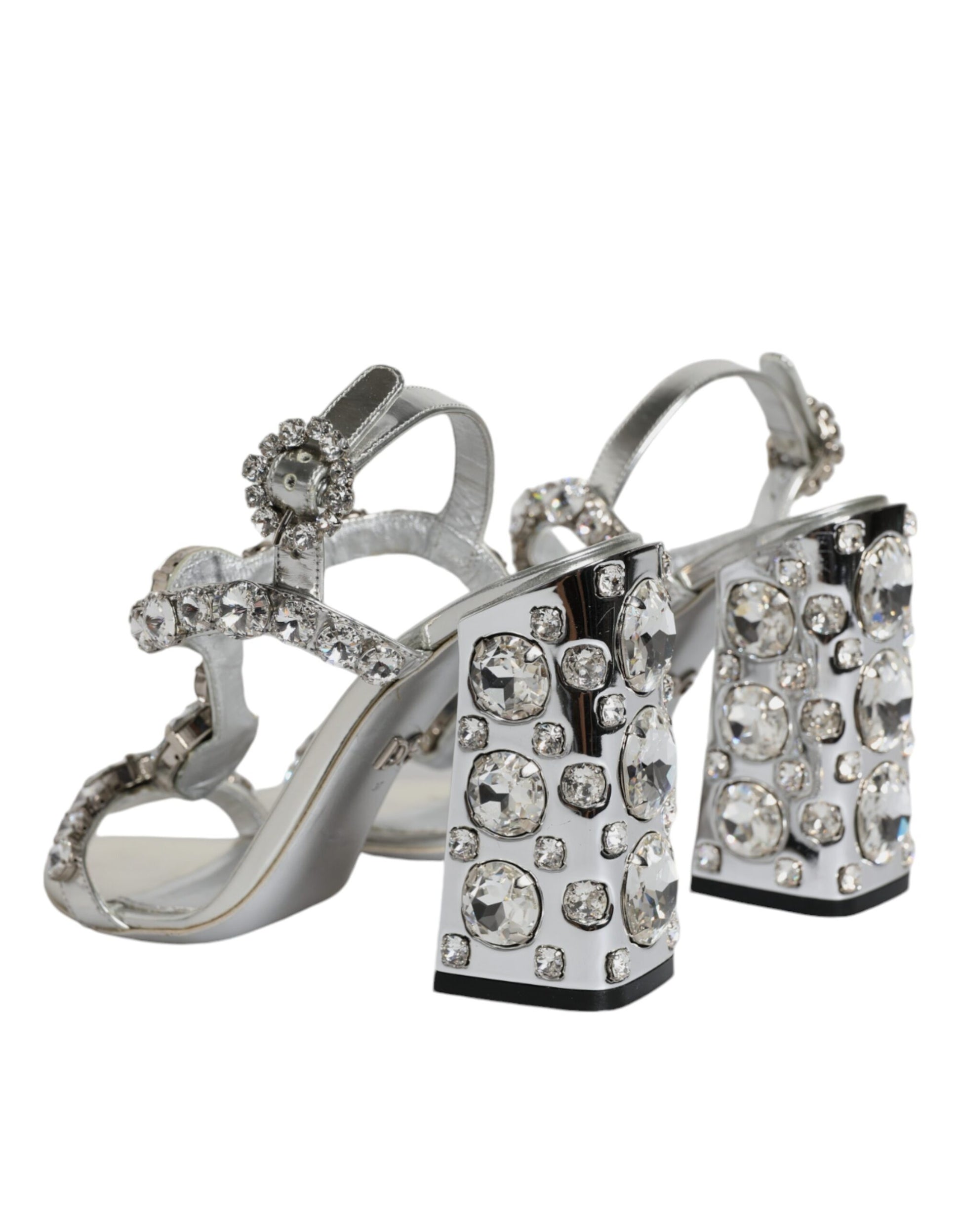 Silver Leather T-strap Crystal Sandals Shoes