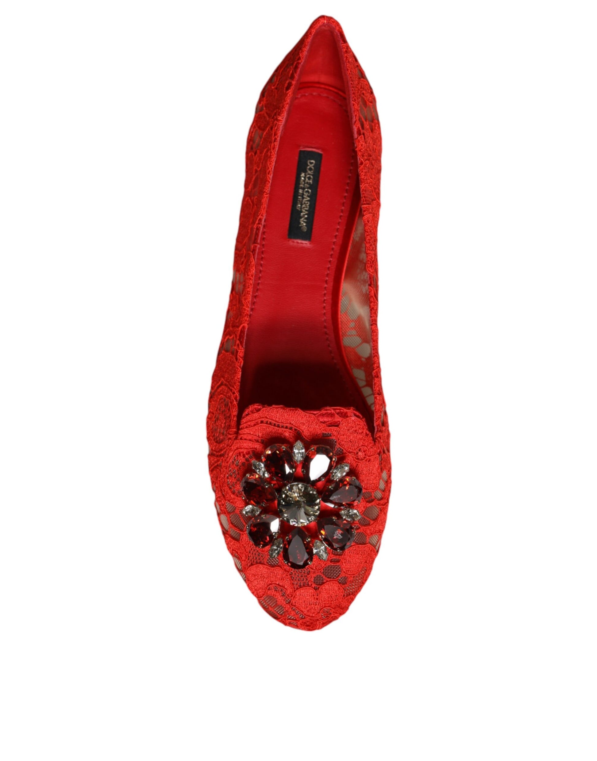 Red Lace Crystal Ballet Flats Loafers Shoes