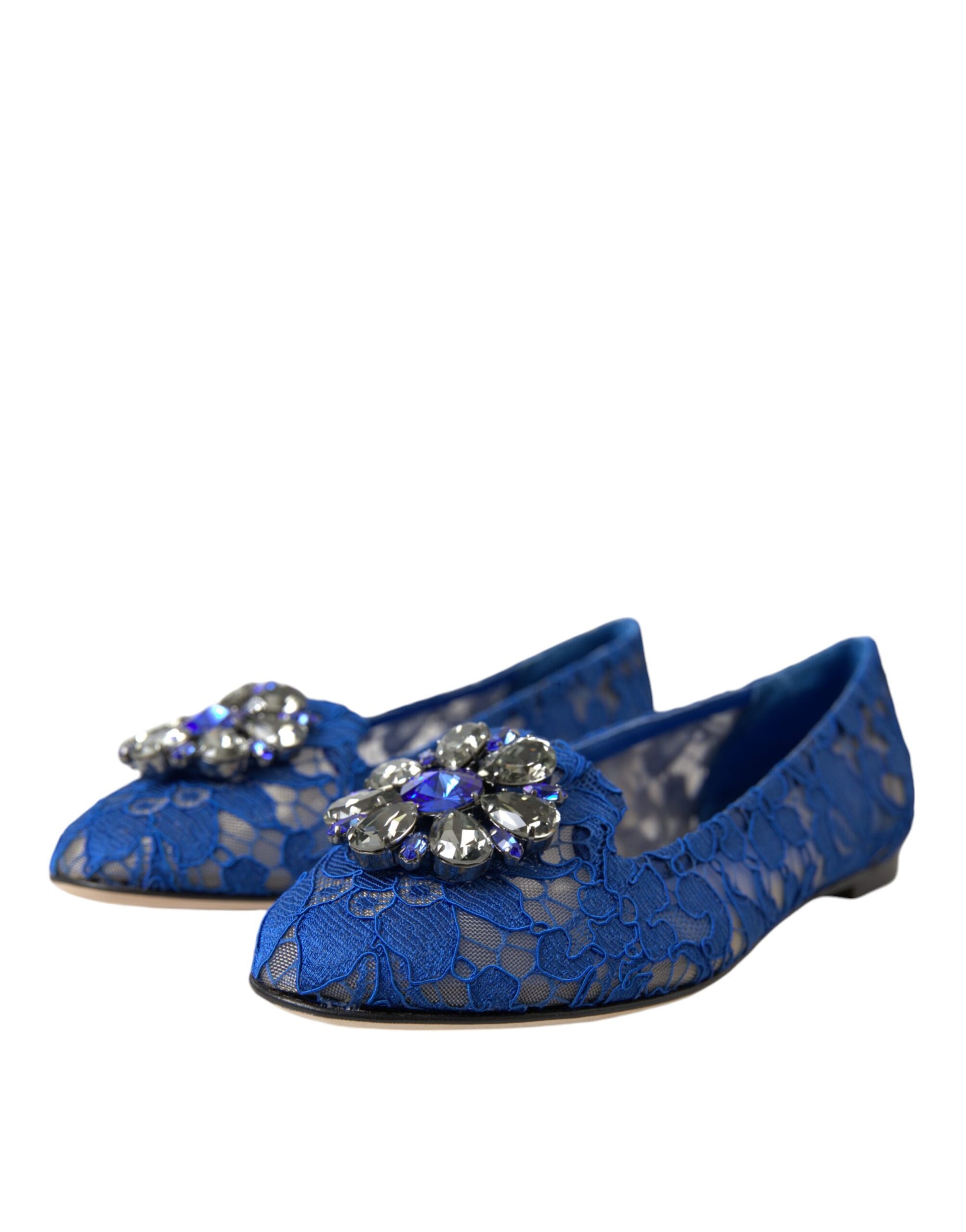 Blue Lace Crystal Ballet Flats Loafers Shoes