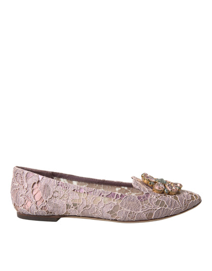 Pink Lace Crystal Ballet Flats Loafers Shoes