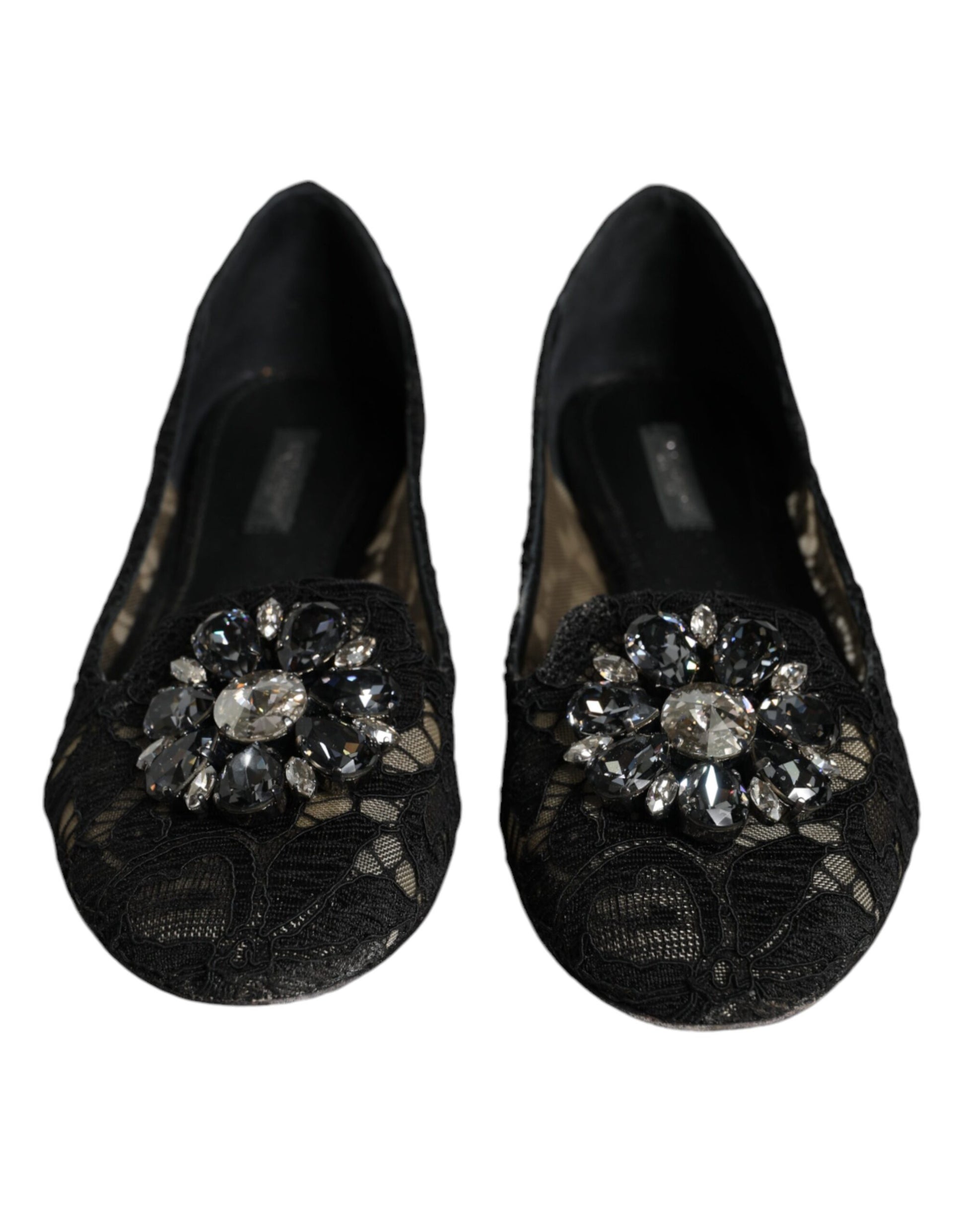 Black Lace Crystal Ballet Flats Loafer Shoes