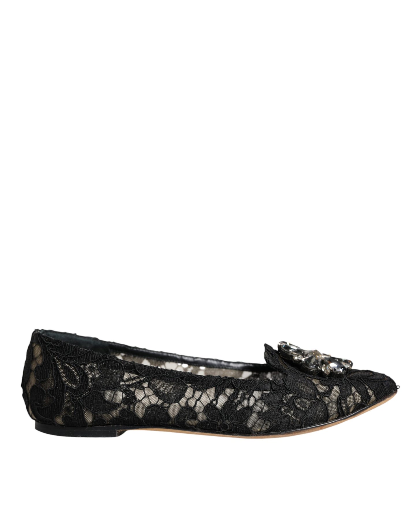 Black Lace Crystal Ballet Flats Loafer Shoes