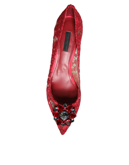 Red Taormina Lace Crystal Heels Pumps Shoes