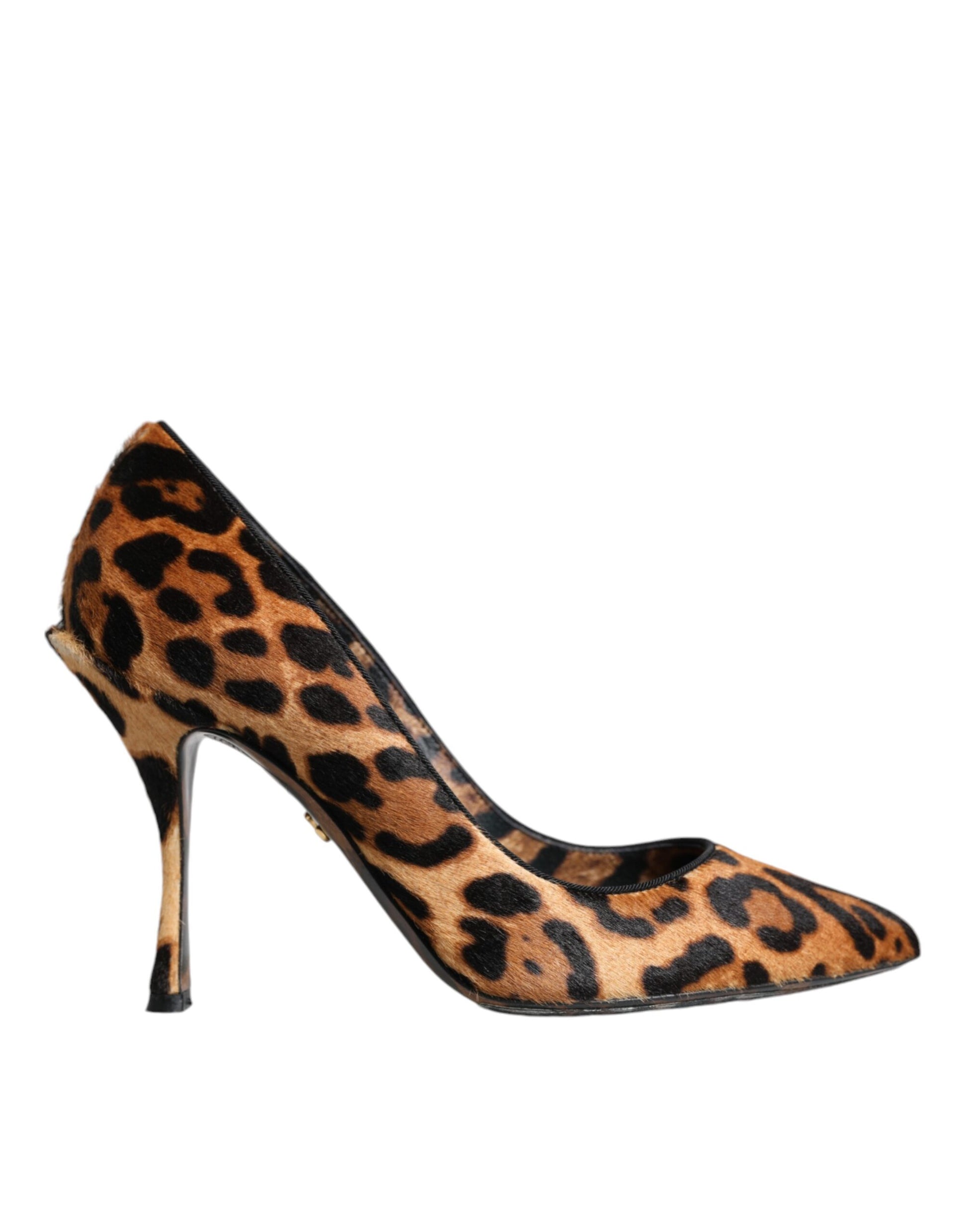 Brown Leopard Calf Hair Heels Pumps Shoes