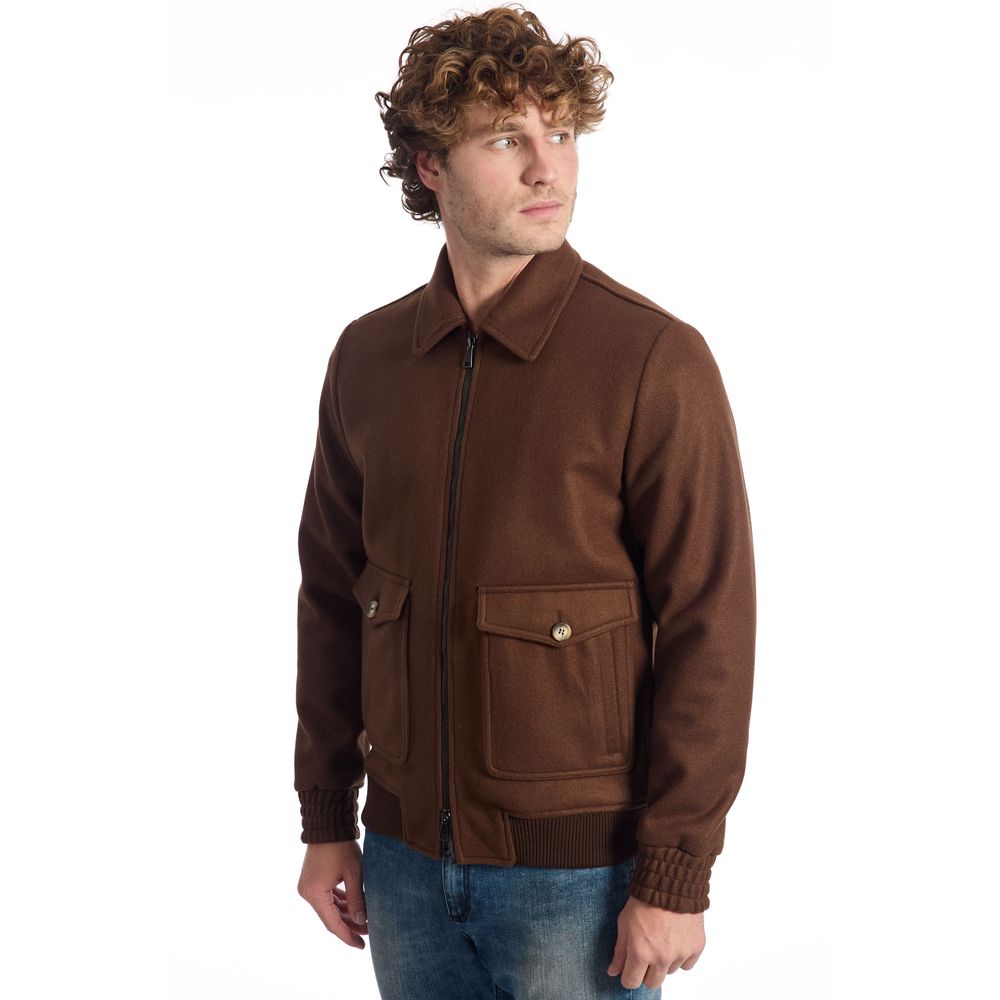 Brown Polyester Men Jacket