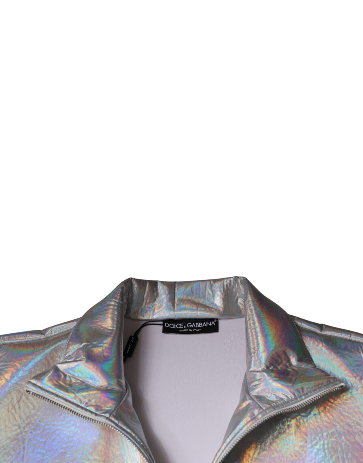 Silver Iridescent Full Zip Men Bomber Jacket