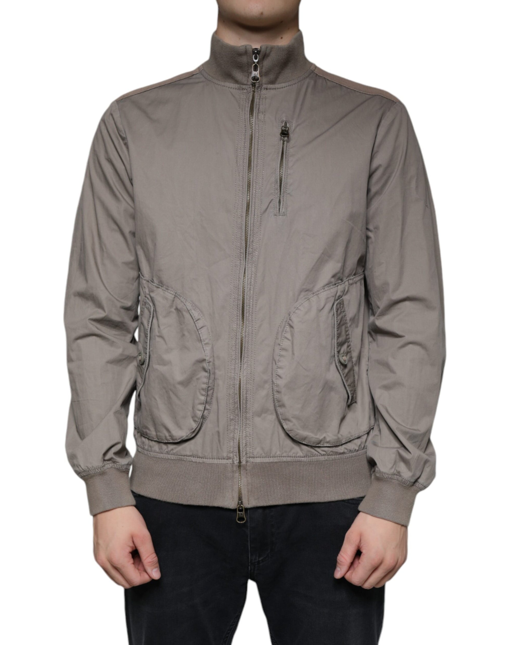 Brown Cotton Full Zip Bomber Logo Jacket