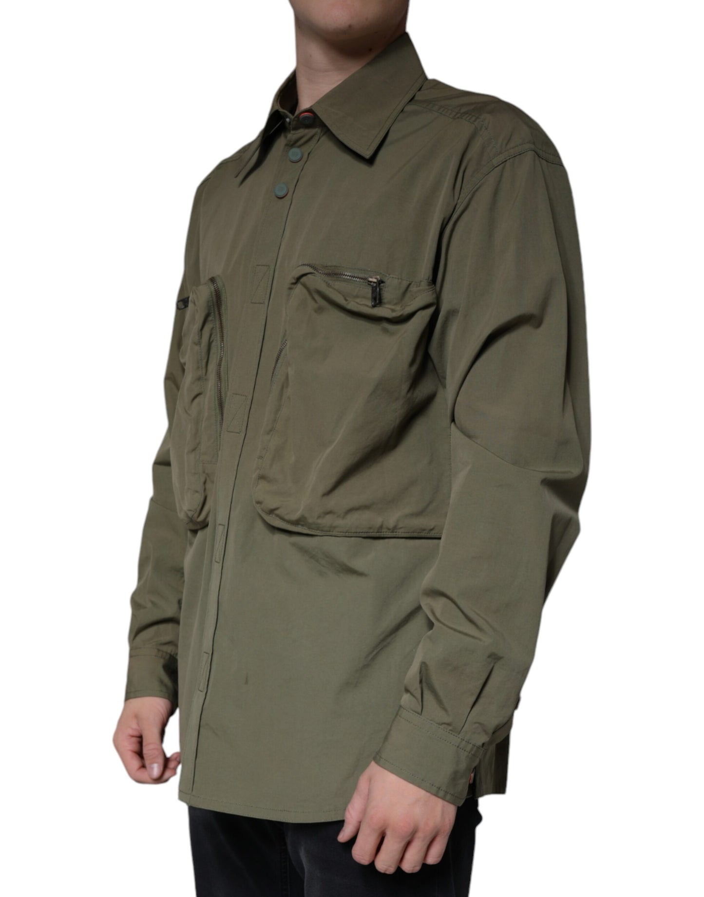 Military Green Cotton Bend Collared Coat Jacket