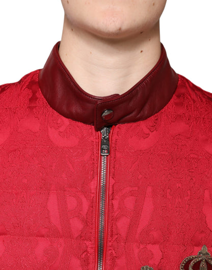 Red Quilted Bomber Gold Crown Logo Jacket