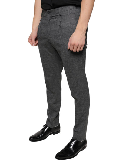 Gray Check Tartan Wool Skinny Pants