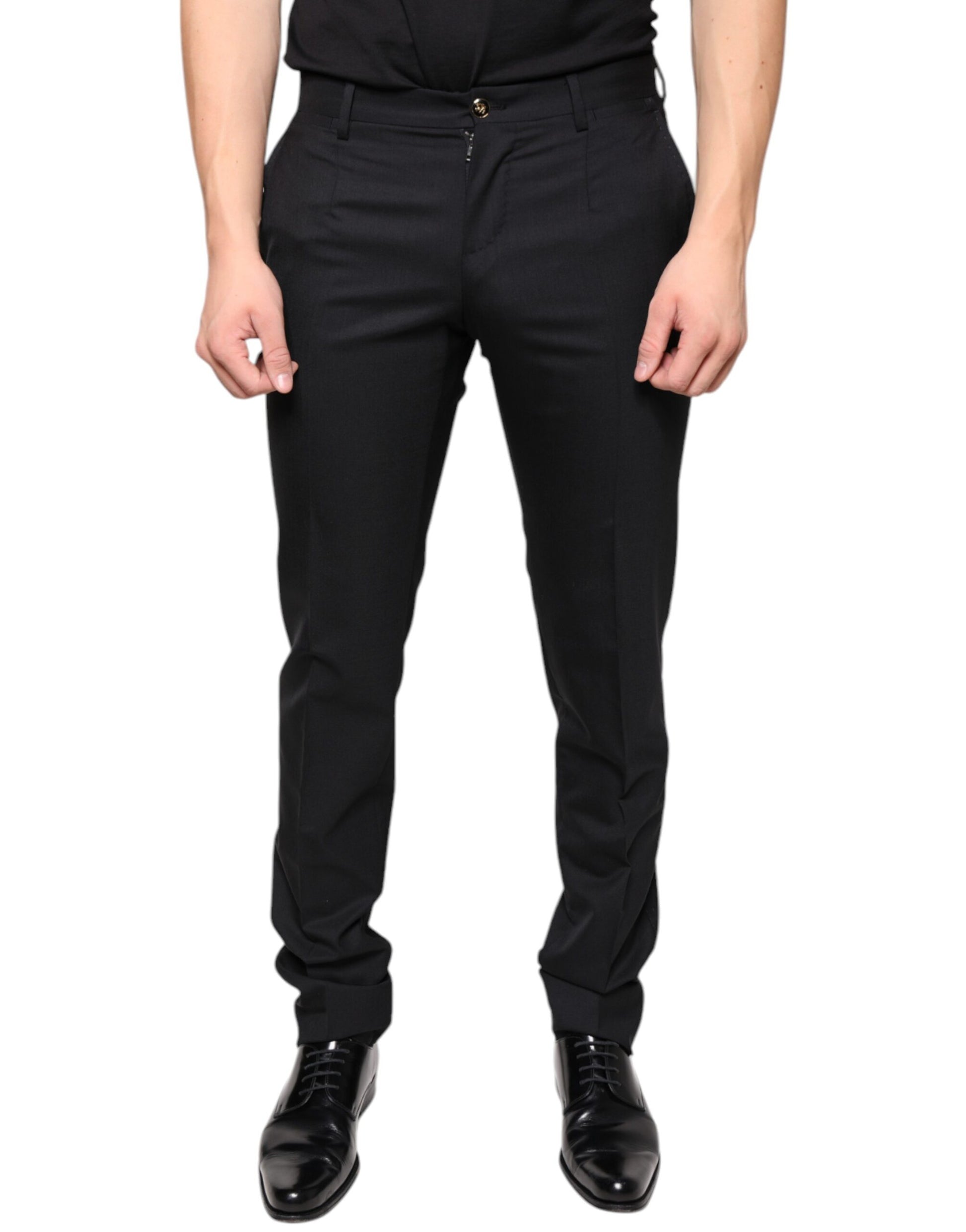 Black Wool Skinny Men Dress Pants