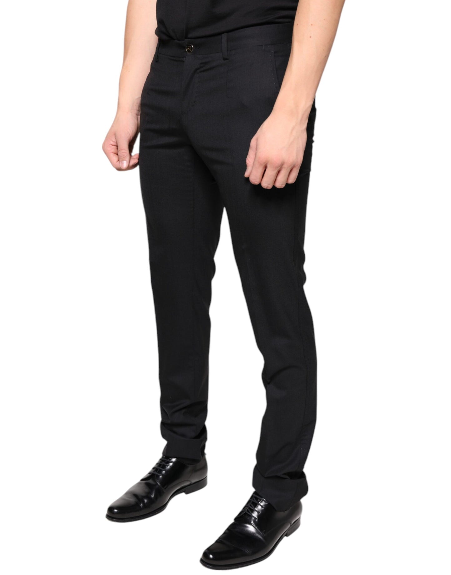 Black Wool Skinny Men Dress Pants