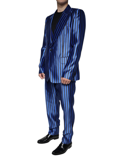 Metallic Blue Stripes Formal 3 Piece Suit