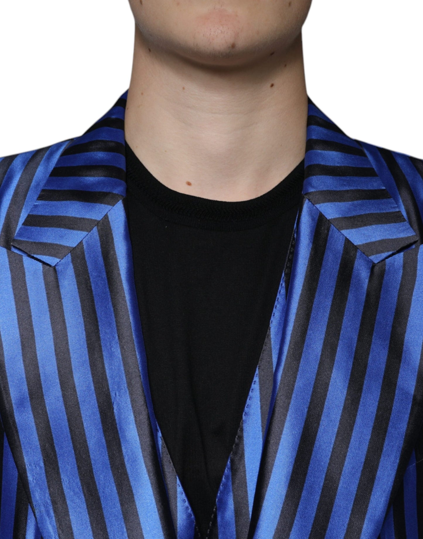 Metallic Blue Stripes Formal 3 Piece Suit