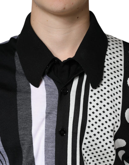 Black White Polka Dot Collared Polo T-shirt