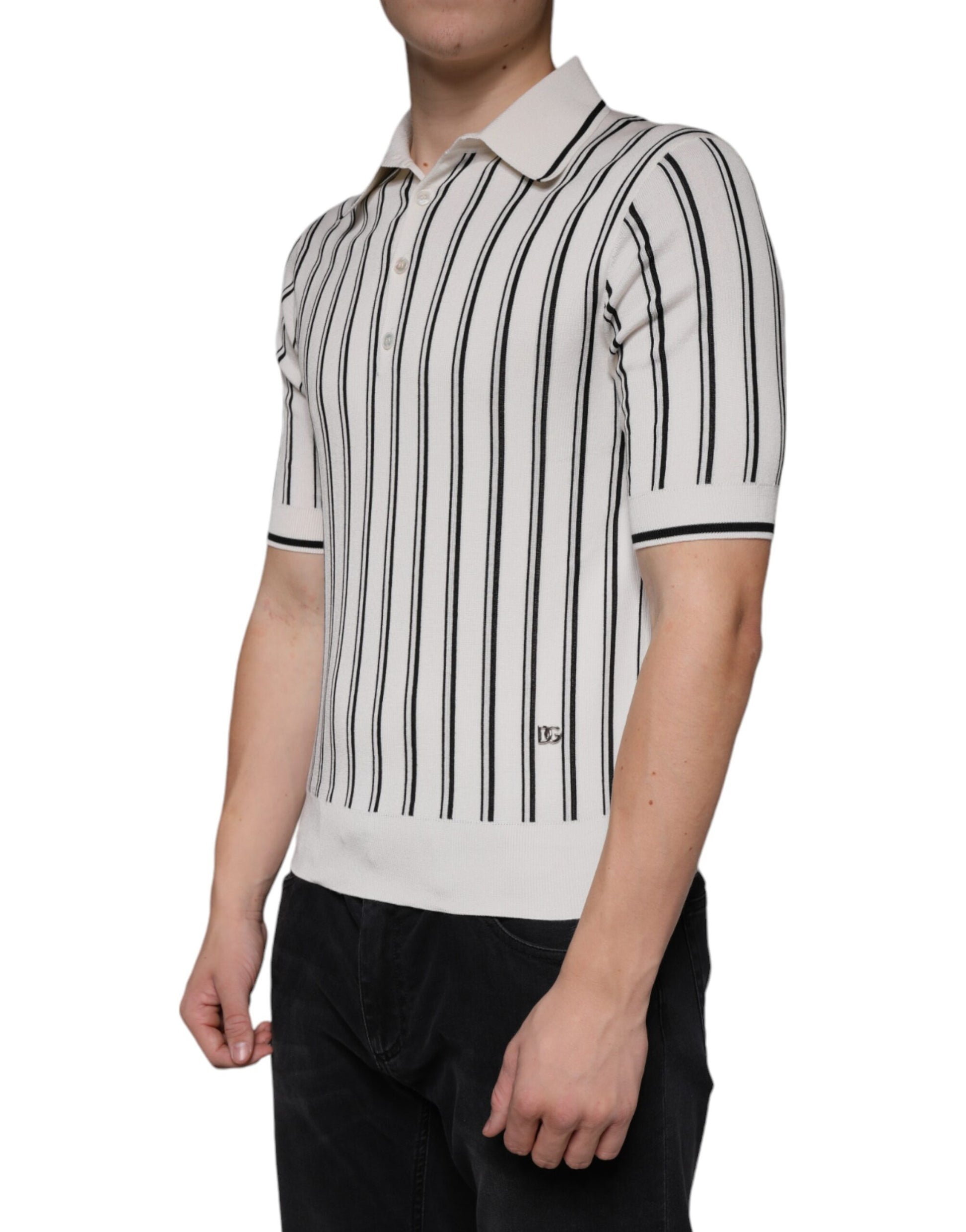 White Black Stripe Polo Short Sleeve T-shirt