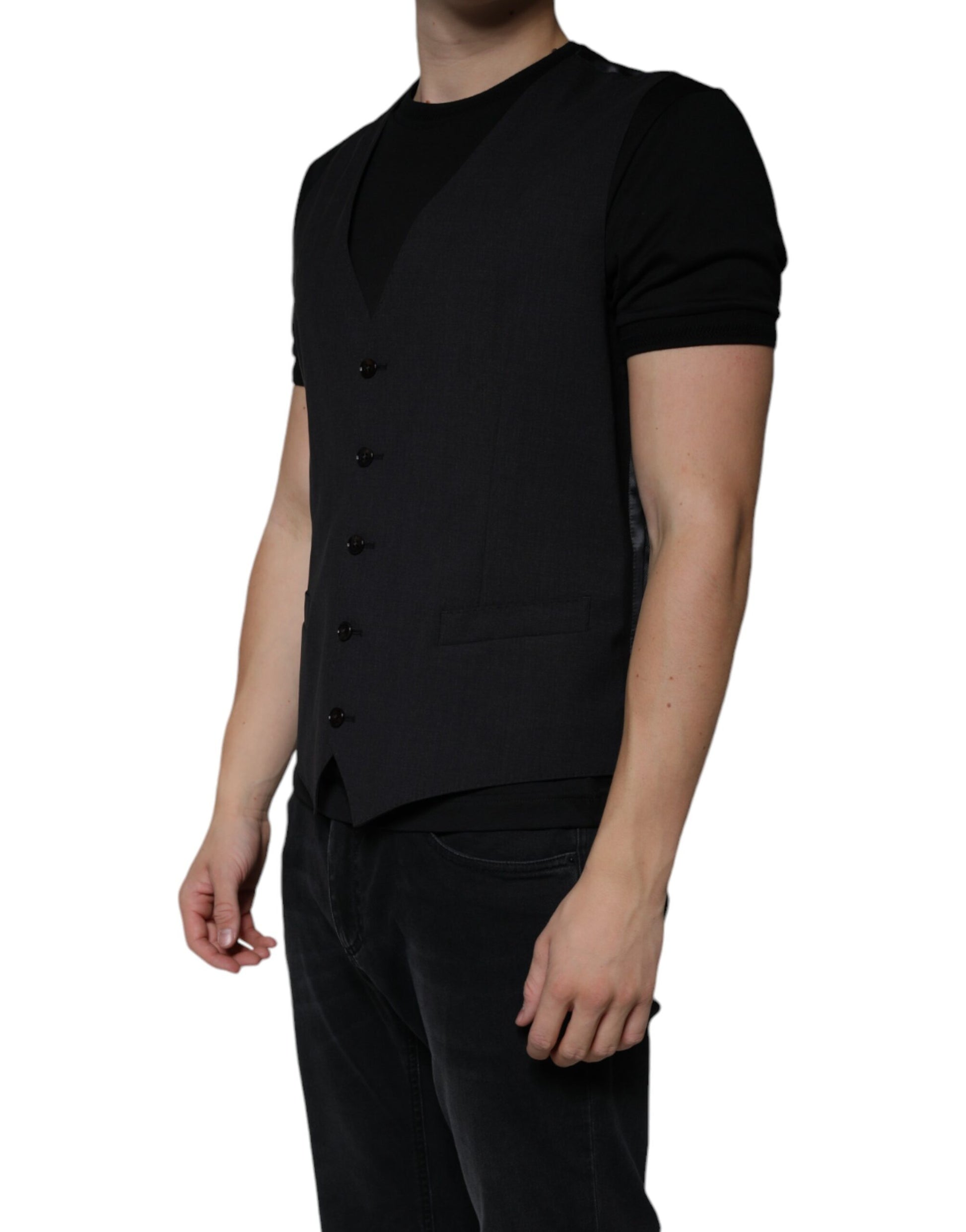 Black Wool Waistcoat Dress Formal Vest