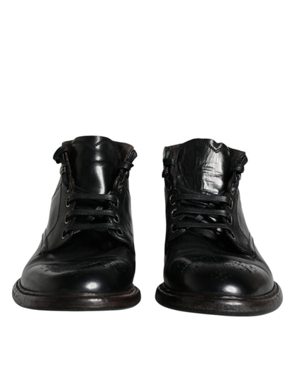 Black Leather Men Short Boots Lace Up Shoes