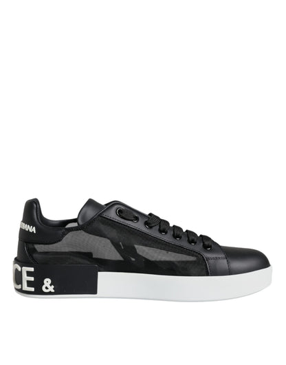 Black Calf Leather Portofino Sneakers Shoes