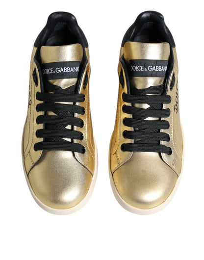 Gold Portofino Calf Leather Sneakers Shoes