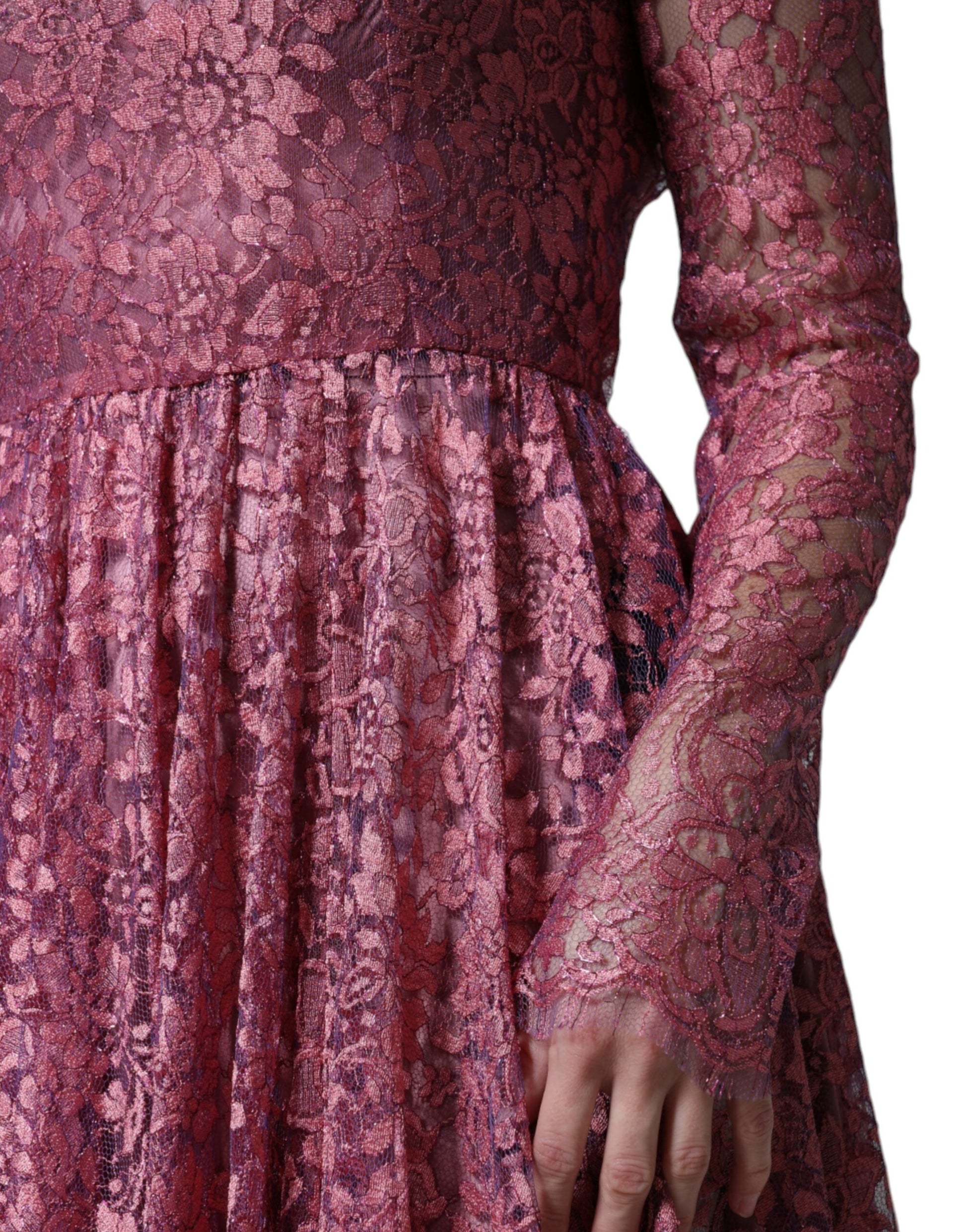 Fuchsia Floral Lace Long Sleeve Maxi Dress