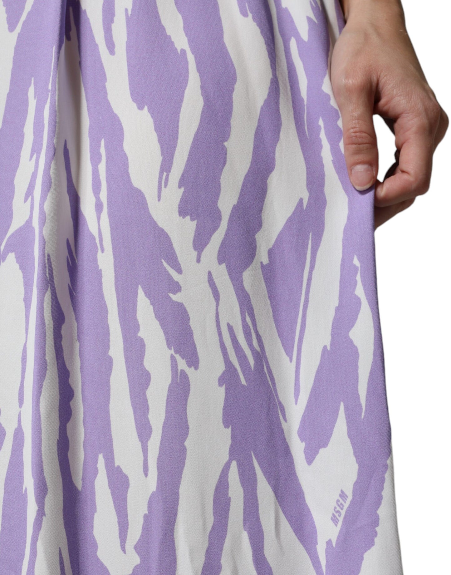 White Purple Patterned Viscose Short Sleeves Maxi Dress