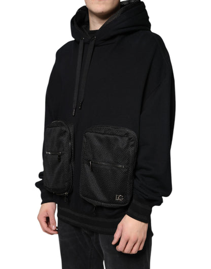 Black Hooded Pullover Men Sweatshirt Sweater