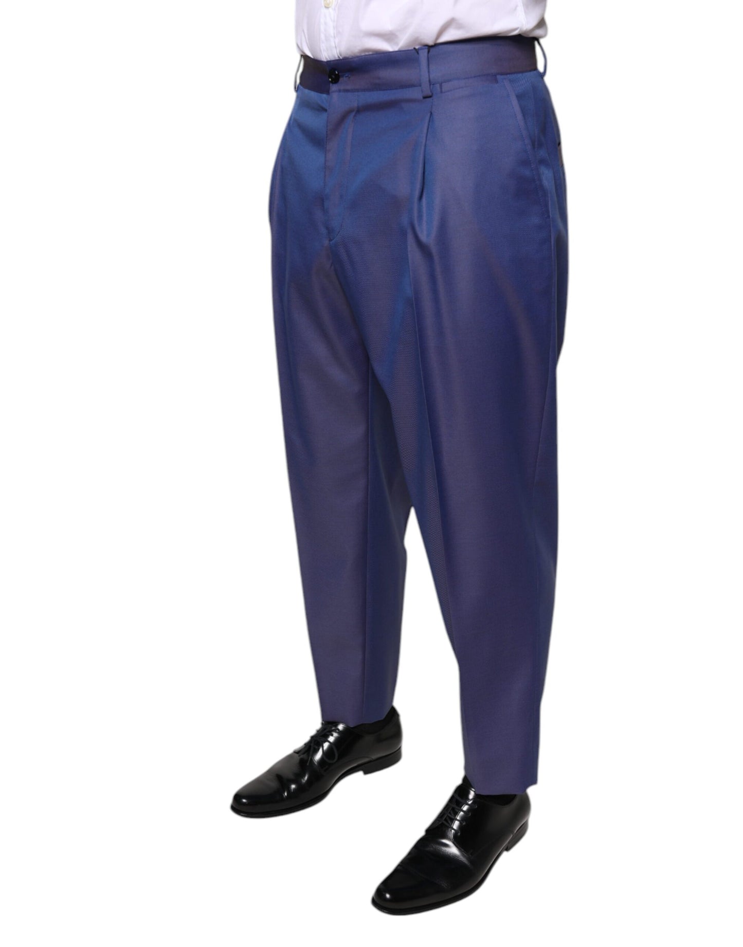 Blue Wool Tapered Formal Dress Pants