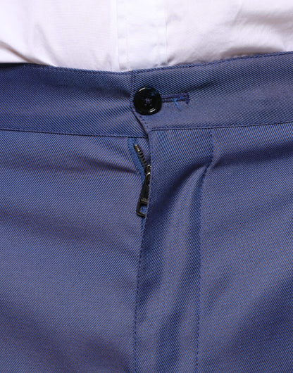 Blue Wool Tapered Formal Dress Pants