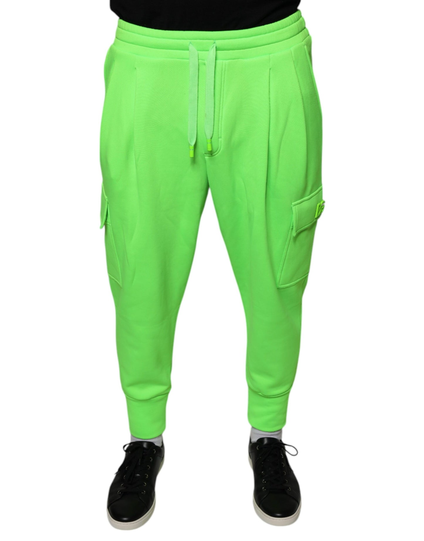 Neon Green Polyester Cargo Jogger Sweatpants Pants