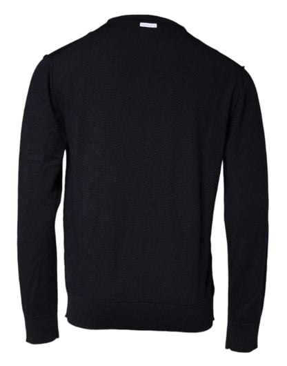 Black Wool Crew Neck Men Pullover Sweater