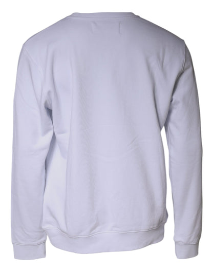 White Embossed Logo Crew Neck Men Sweatshirt Sweater