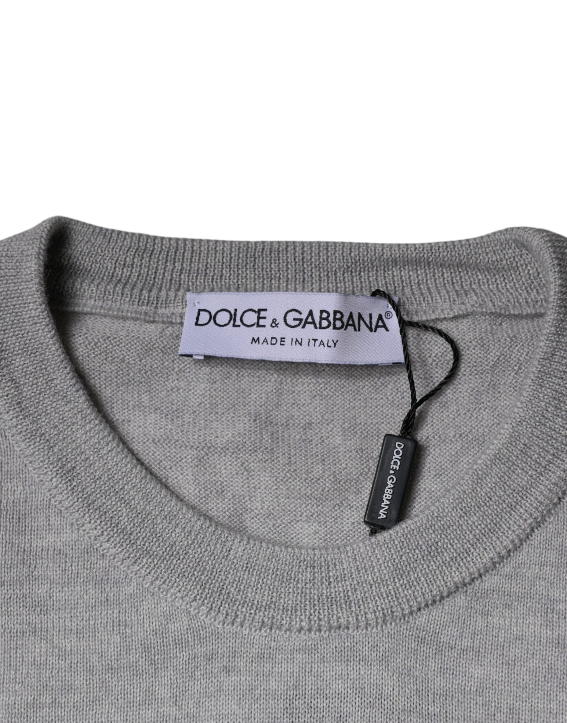 Light Gray Wool Crew Neck Pullover Sweater