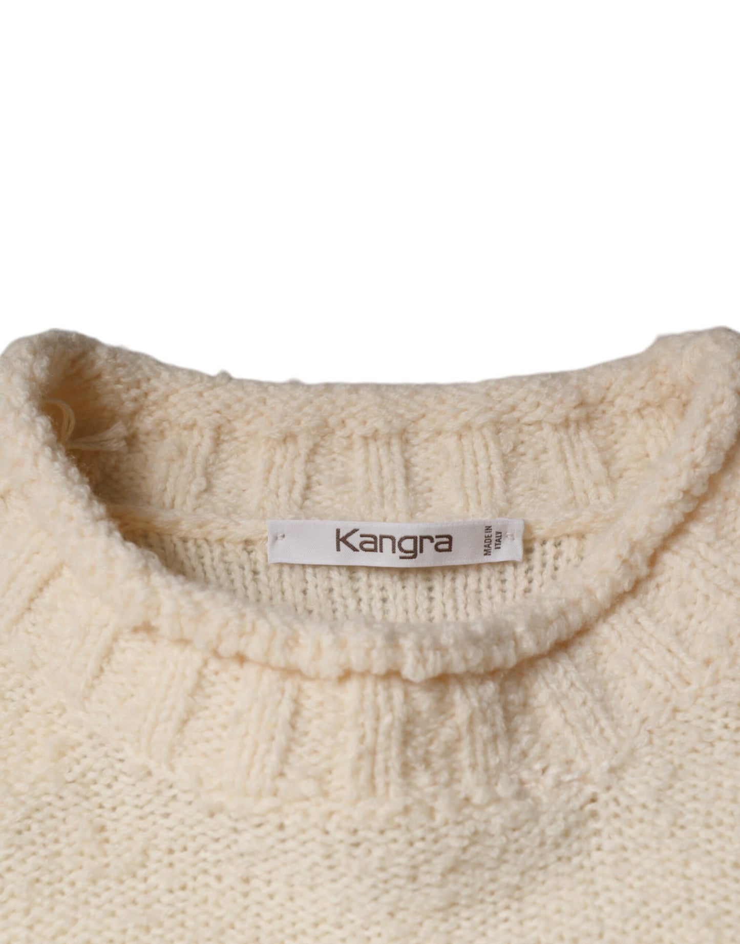 Beige Wool Knit Long Sleeve Round Neck Pullover Sweater