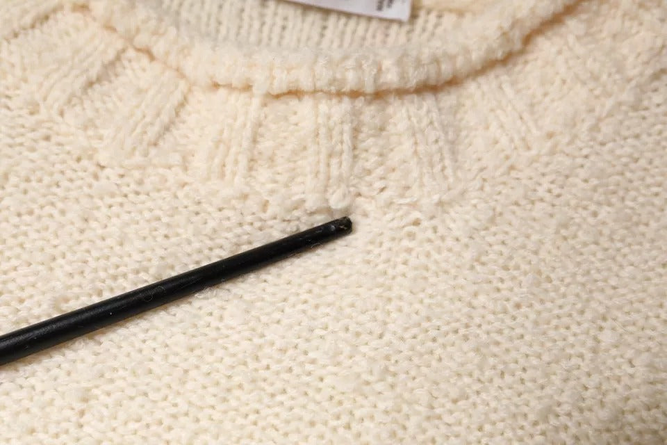 Beige Wool Knit Long Sleeve Round Neck Pullover Sweater