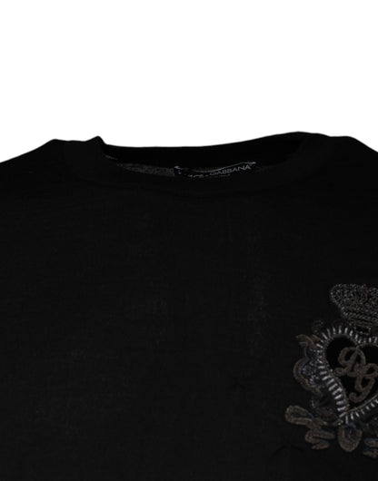 Black Crown Heart Crew Neck Pullover Sweater