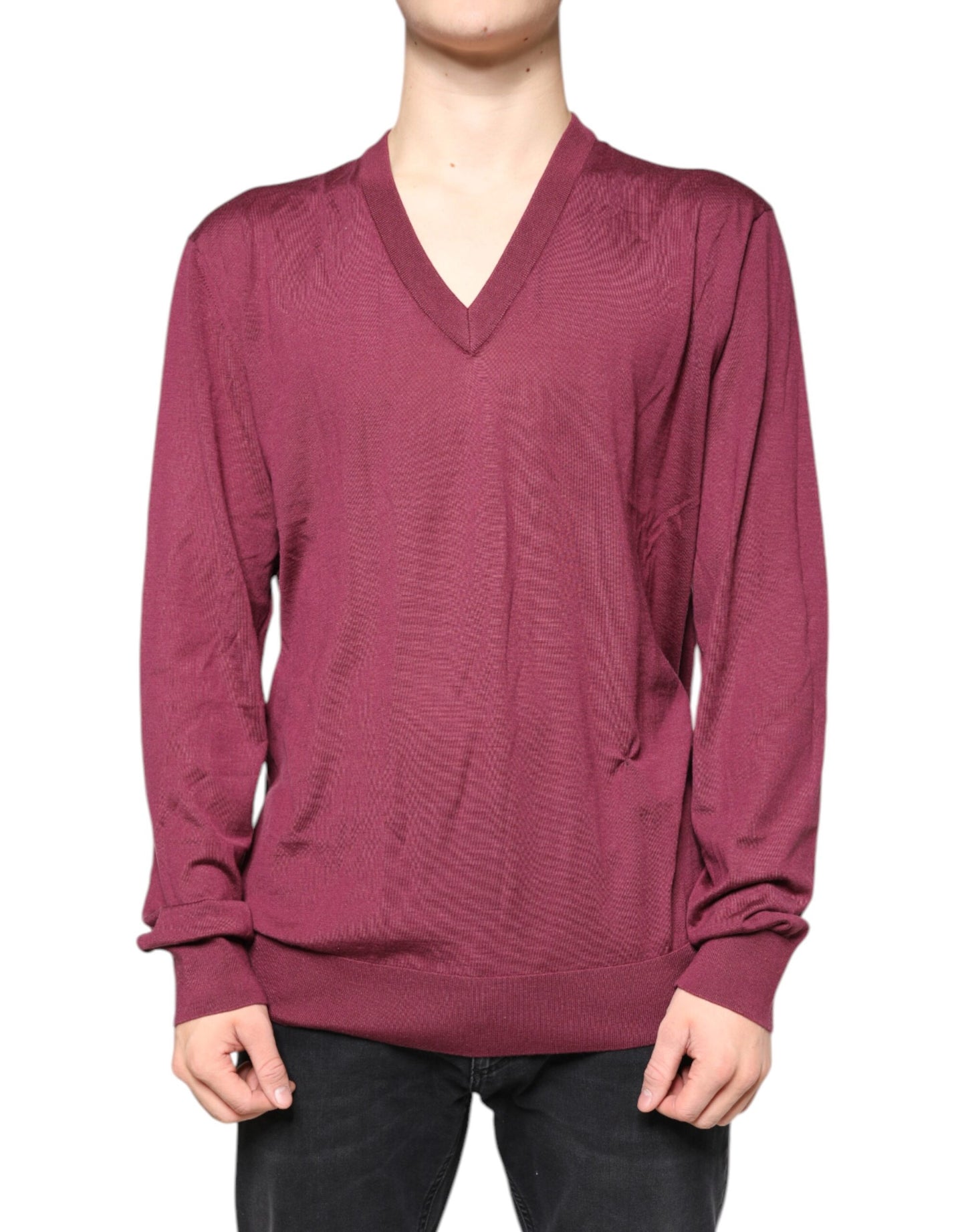 Maroon Cashmere V-neck Men Pullover Sweater