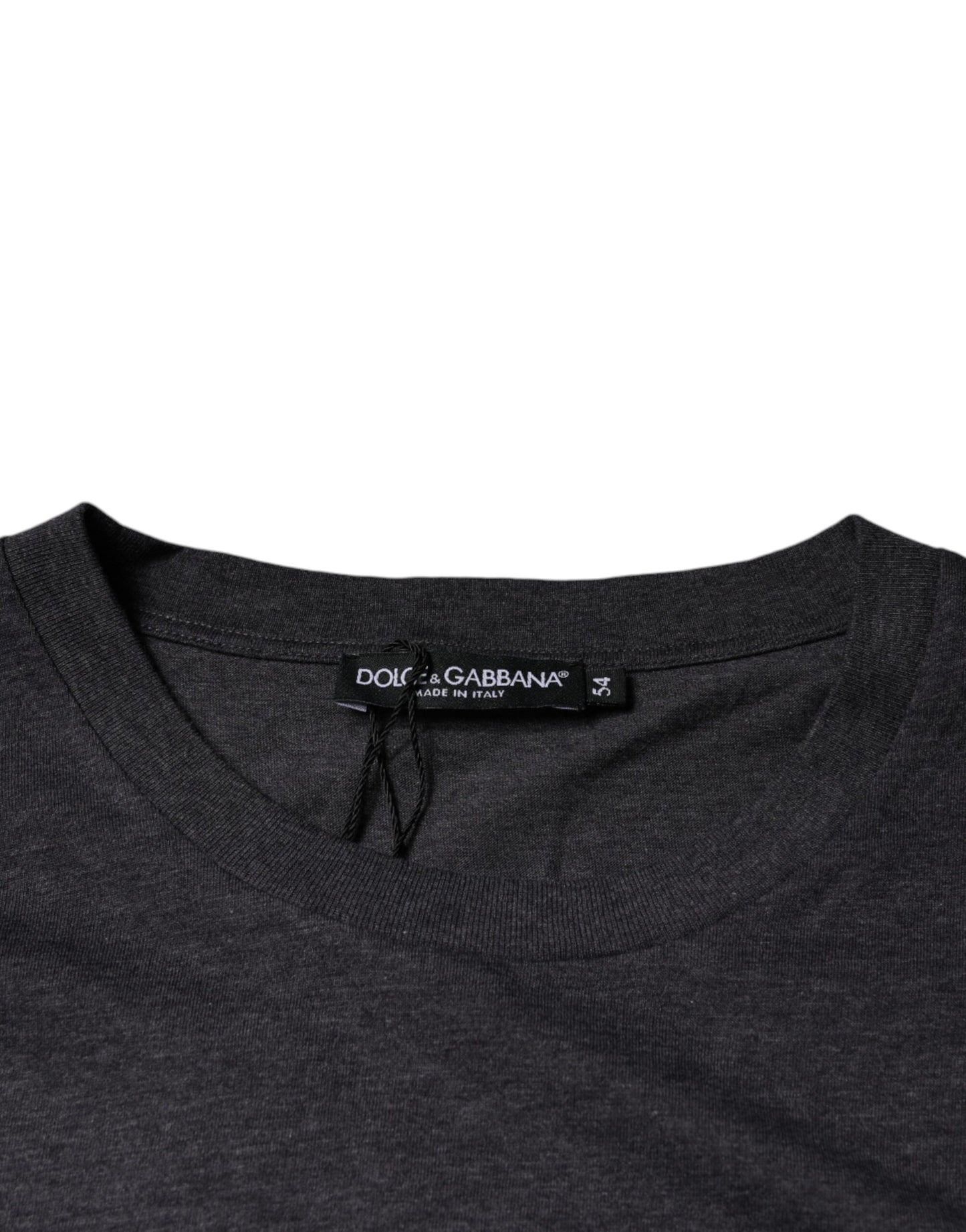 Gray Logo Patch Cotton Crew Neck T-shirt