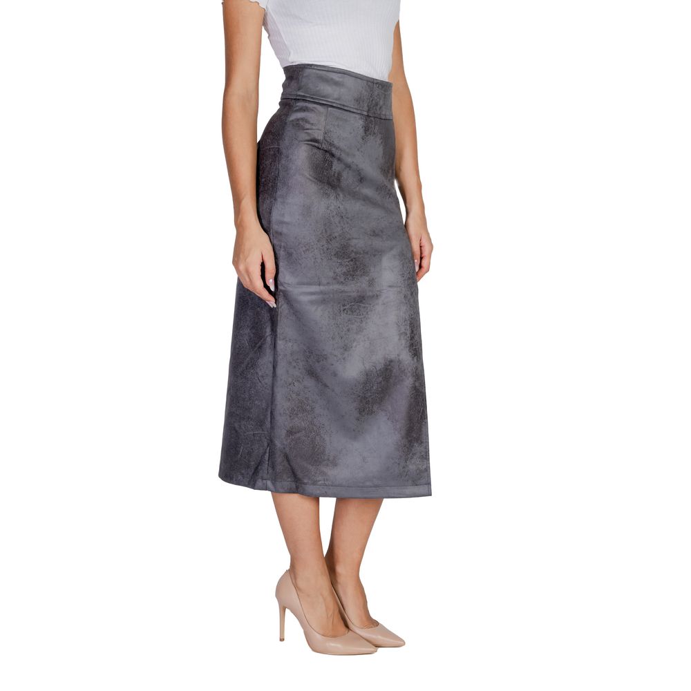 Gray Synthetic Leather Skirt