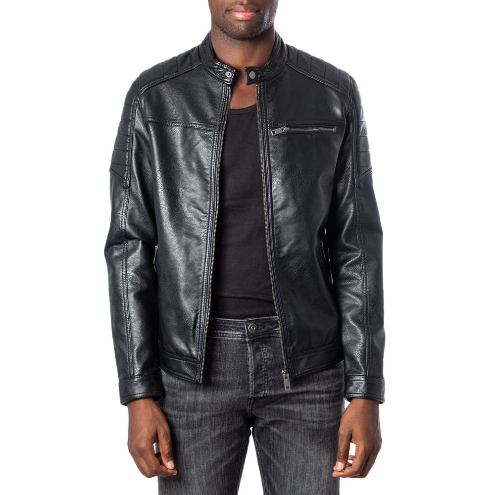 Black Synthetic Leather Jacket