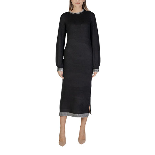 Black Polyester Midi Dress
