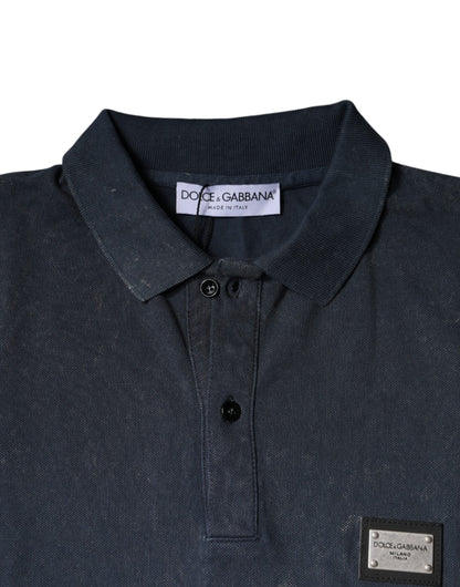 Dark Blue Logo Button Collared Polo T-shirt