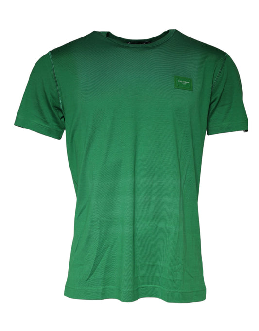 Green Cotton Round Neck Short Sleeve T-shirt