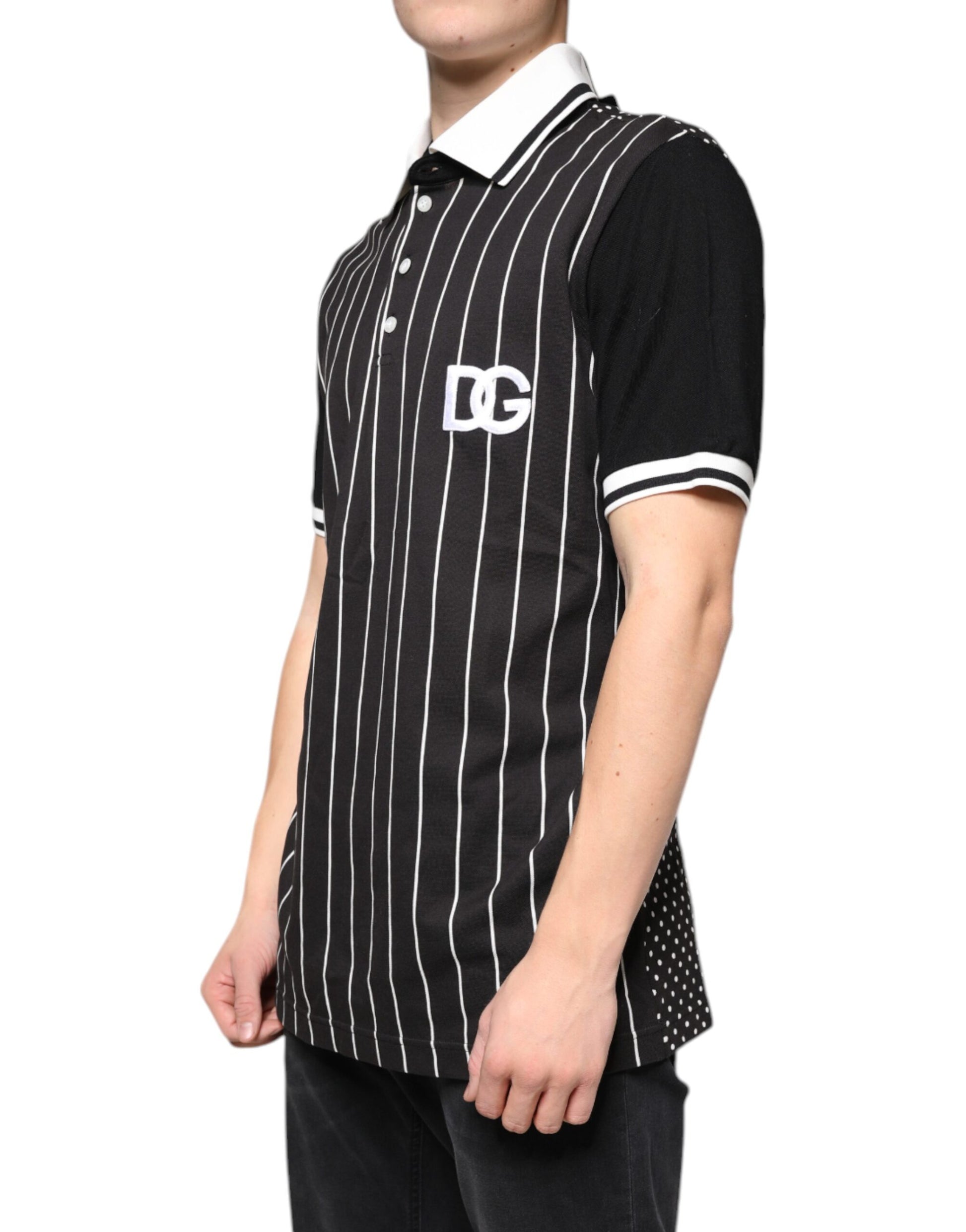 Black White Stripes Collared Polo T-shirt