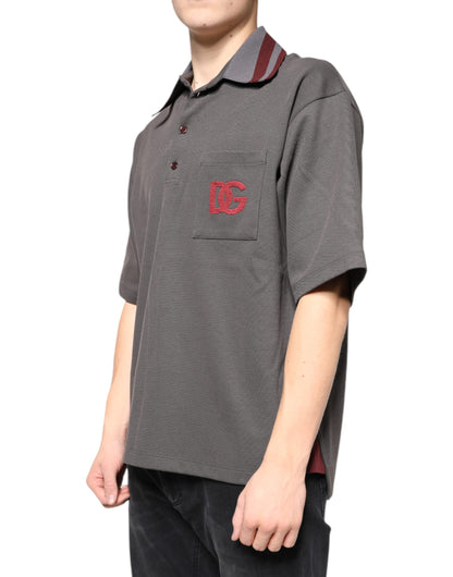 Gray DG Embroidery Collared Men Polo T-shirt